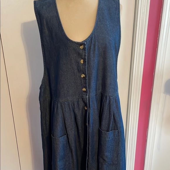 Vintage Jumper- Sleeveless Blue Button-Down Dress - Picture 4 of 5